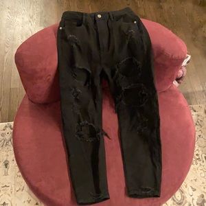 Black high rise ripped mom jeans